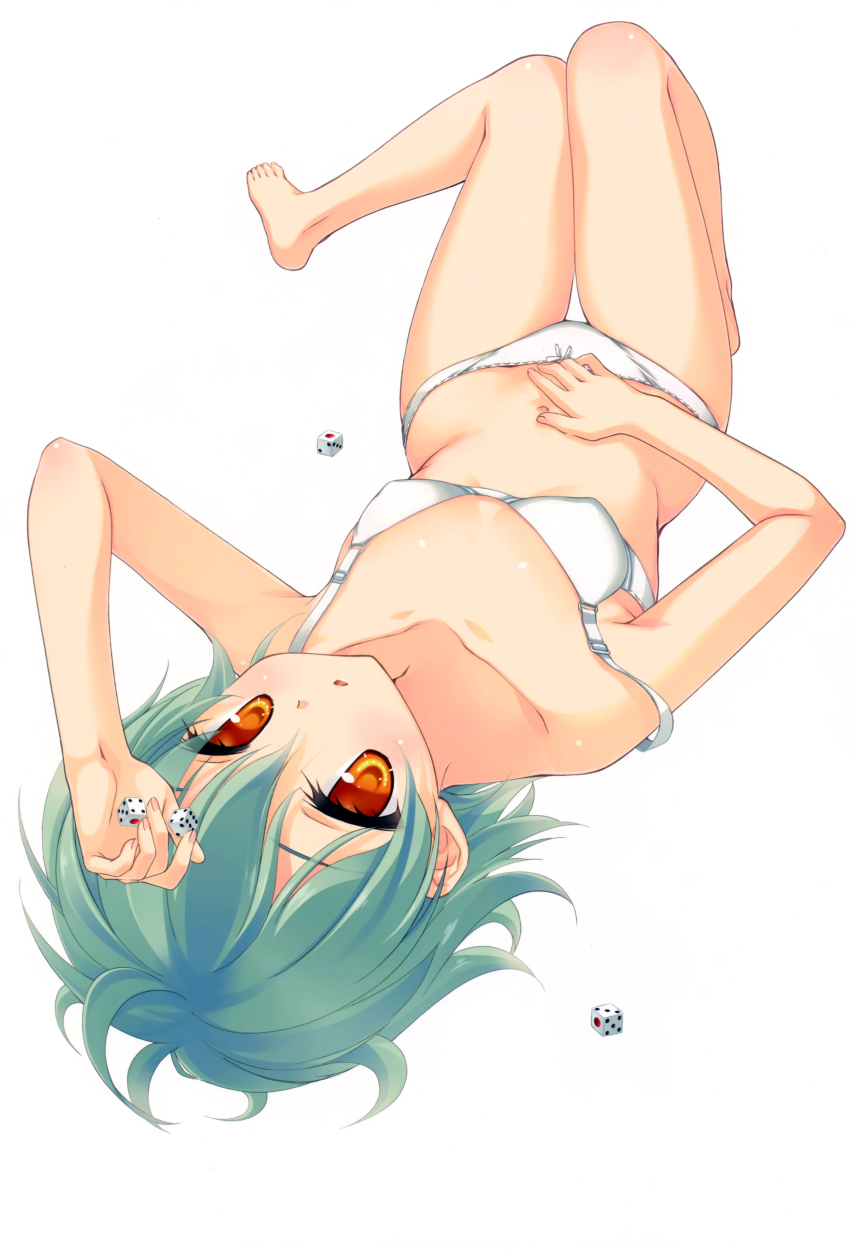 1girl, absurdres, arm_up, bare_legs, bare_shoulders, barefoot, bow, bow_panties