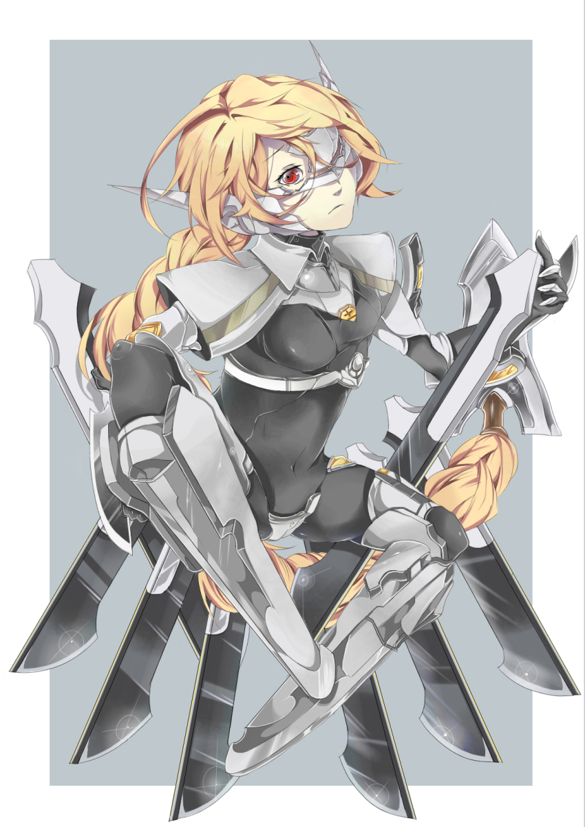 1girl, ahoge, arc_system_works, bad_id, bad_pixiv_id, blade, blazblue, blonde_hair