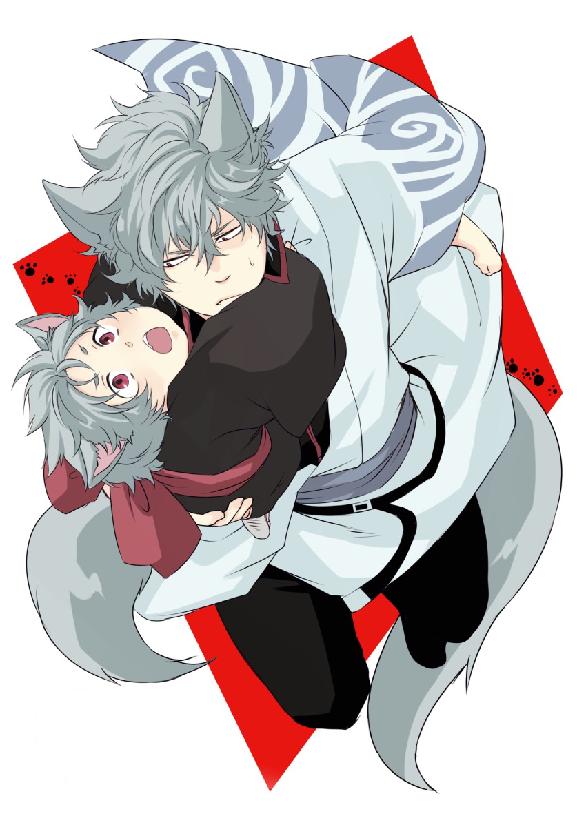 2boys, animal_ears, bad_id, bad_pixiv_id, dual_persona, fox_ears, fox_tail, from_above