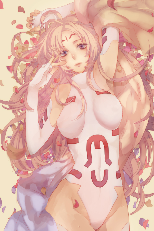 1990s_(style), 1girl, arm_up, armpits, bad_id, bad_pixiv_id, bare_shoulders, blonde_hair