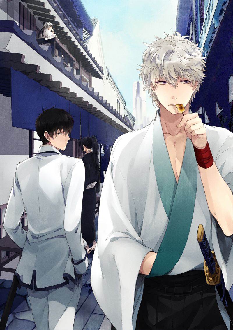 4boys, black_eyes, black_hair, dango, eating, food, gintama, hijikata_toushirou