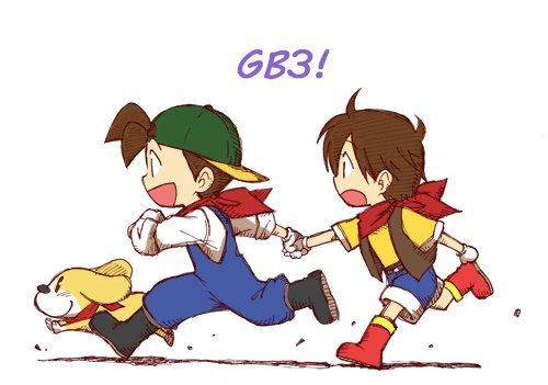 brown_hair, chibi, dog, harvest_moon, lowres, pete_(bokujou_monogatari), running, sara_(bokujou_monogatari)