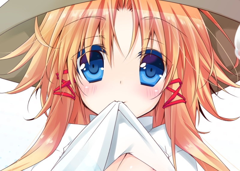 1girl, :3, bad_id, bad_pixiv_id, blonde_hair, blue_eyes, blush, close-up