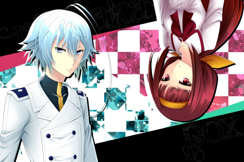 1boy, 1girl, ahoge, ajimu_najimi, bad_id, bad_pixiv_id, blue_eyes, blue_hair