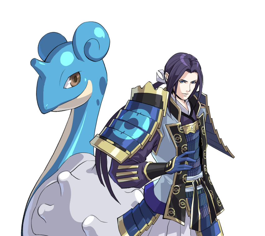 akechi_mitsuhide_(sengoku_musou), armor, gen_1_pokemon, highres, lapras, male_focus, nintendo, official_art