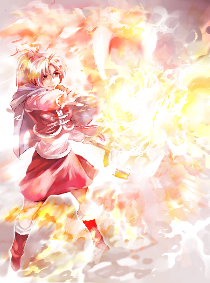 boots, cape, fire, golden_sun, jenna_(golden_sun), long_hair, ponytail, red_hair