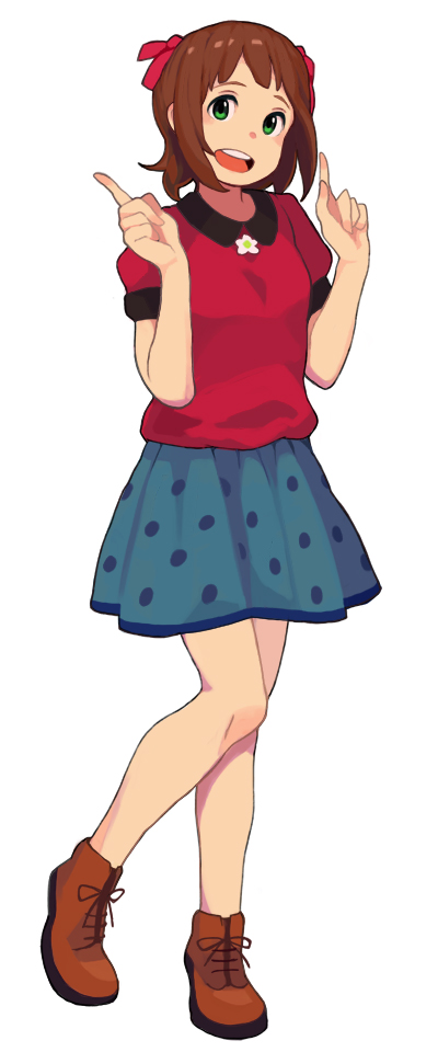 1girl, amami_haruka, asamoto, brown_hair, female_focus, flower, full_body, green_eyes