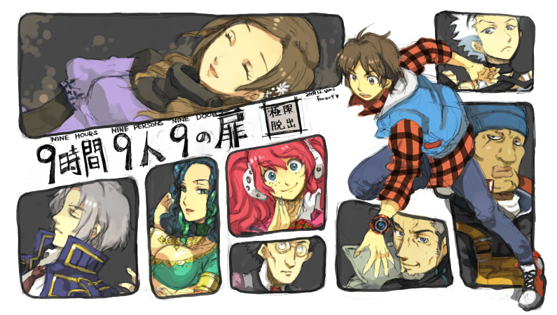 3girls, 6+boys, ^_^, bad_id, bad_pixiv_id, blind, breasts, checkered_clothes