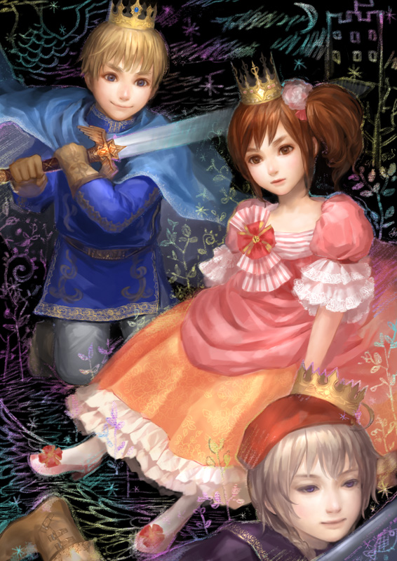 1girl, 2boys, ahoge, alternate_costume, axis_powers_hetalia, bad_id, bad_pixiv_id, beret