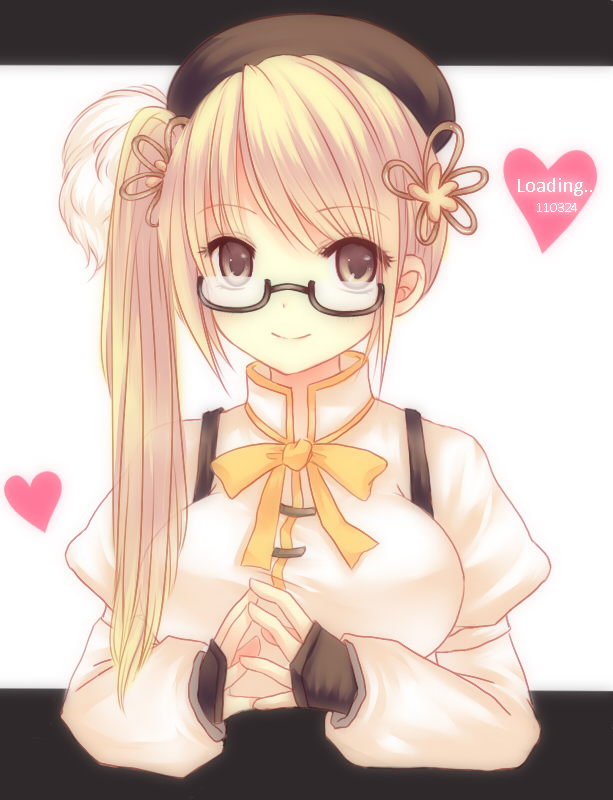 10s, 1girl, alternate_hairstyle, artist_name, bespectacled, blonde_hair, female_focus, glasses