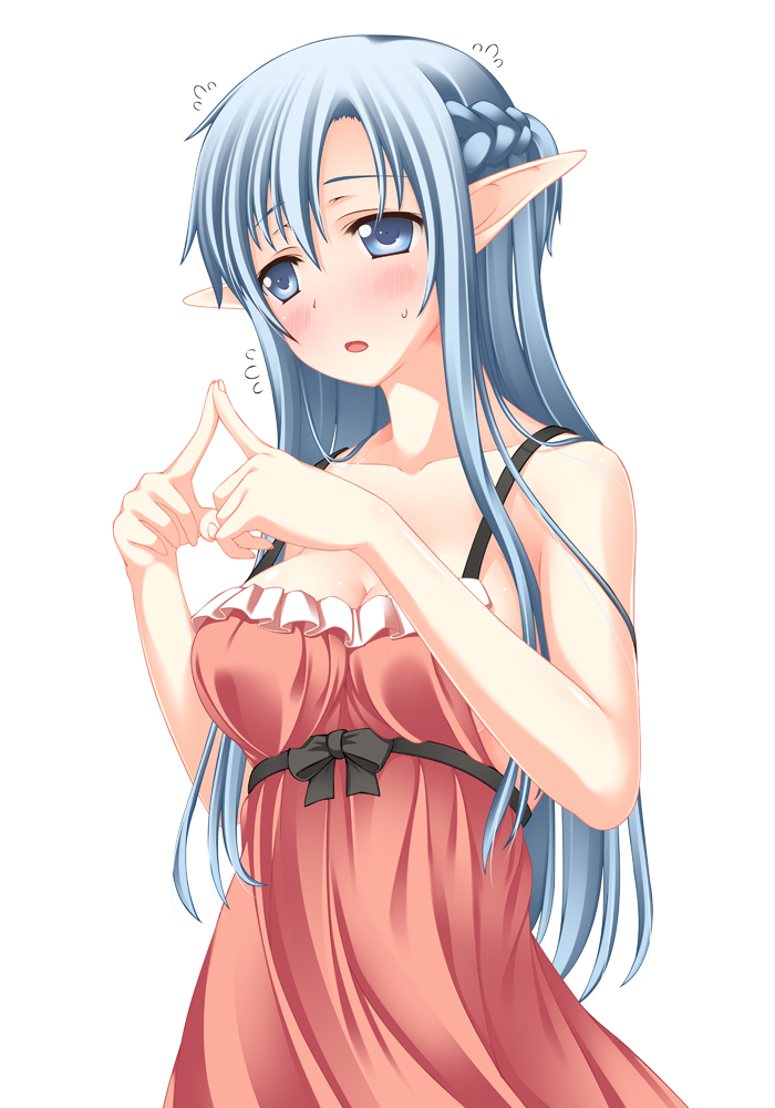 10s, 1girl, :o, alternate_eye_color, alternate_hair_color, asuna_(sao), asuna_(sao-alo), bare_shoulders