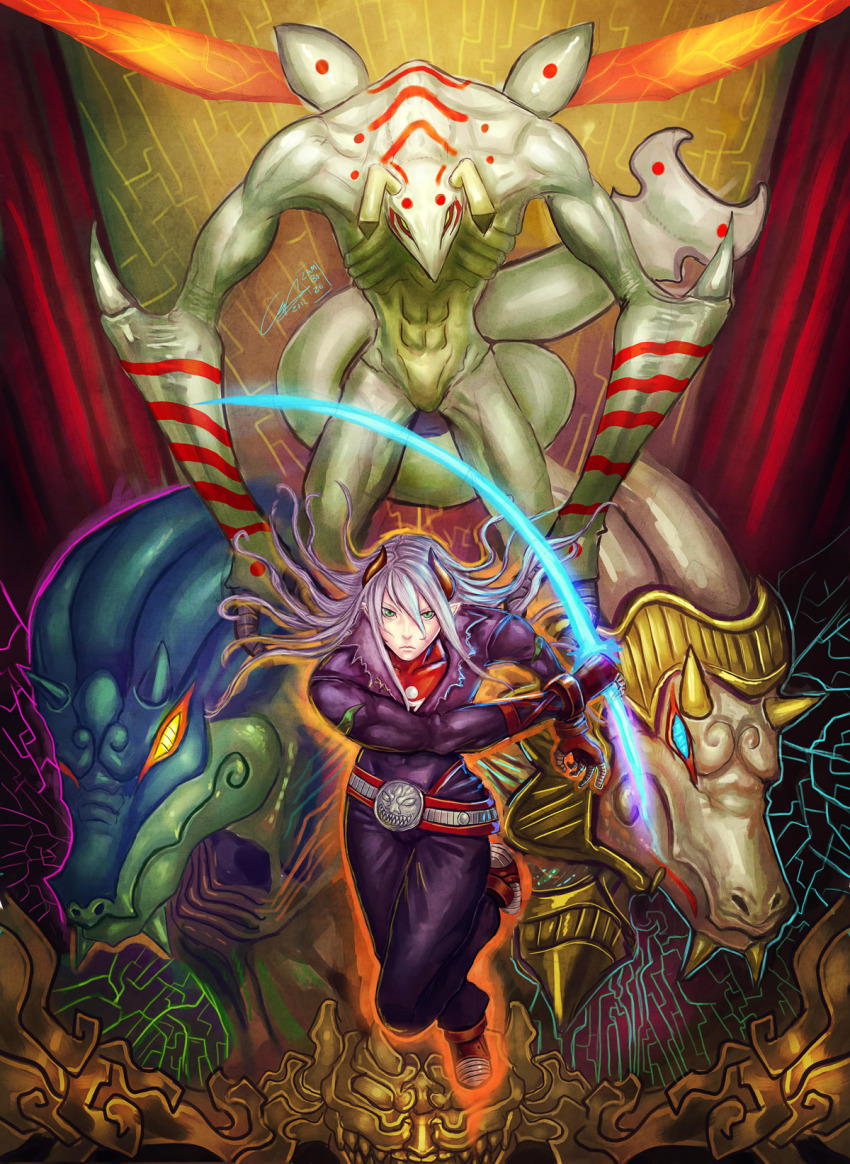 1boy, a-tur, abs, aura, breath_of_fire, breath_of_fire_iv, claws, dragon