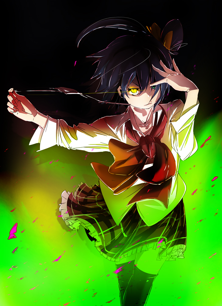 10s, 1girl, :o, ahoge, black_hair, black_thighhighs, blazer, blue_eyes