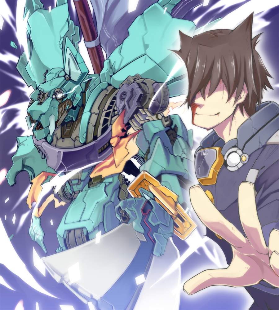 1boy, brown_hair, hair_over_eyes, kodama_yuu, kyoukaisenjou_no_horizon, loyalty_(horizon), male_focus, mecha