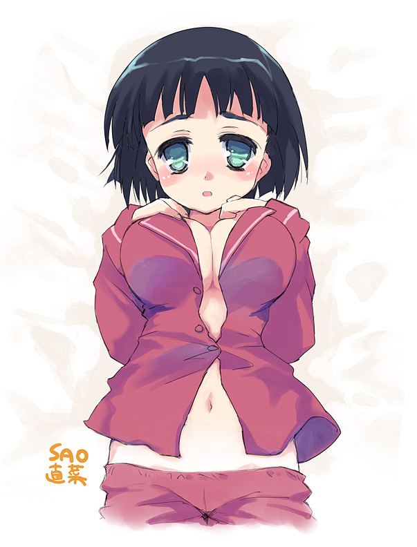 10s, 1girl, black_hair, blasha, breasts, cleavage, female_focus, green_eyes