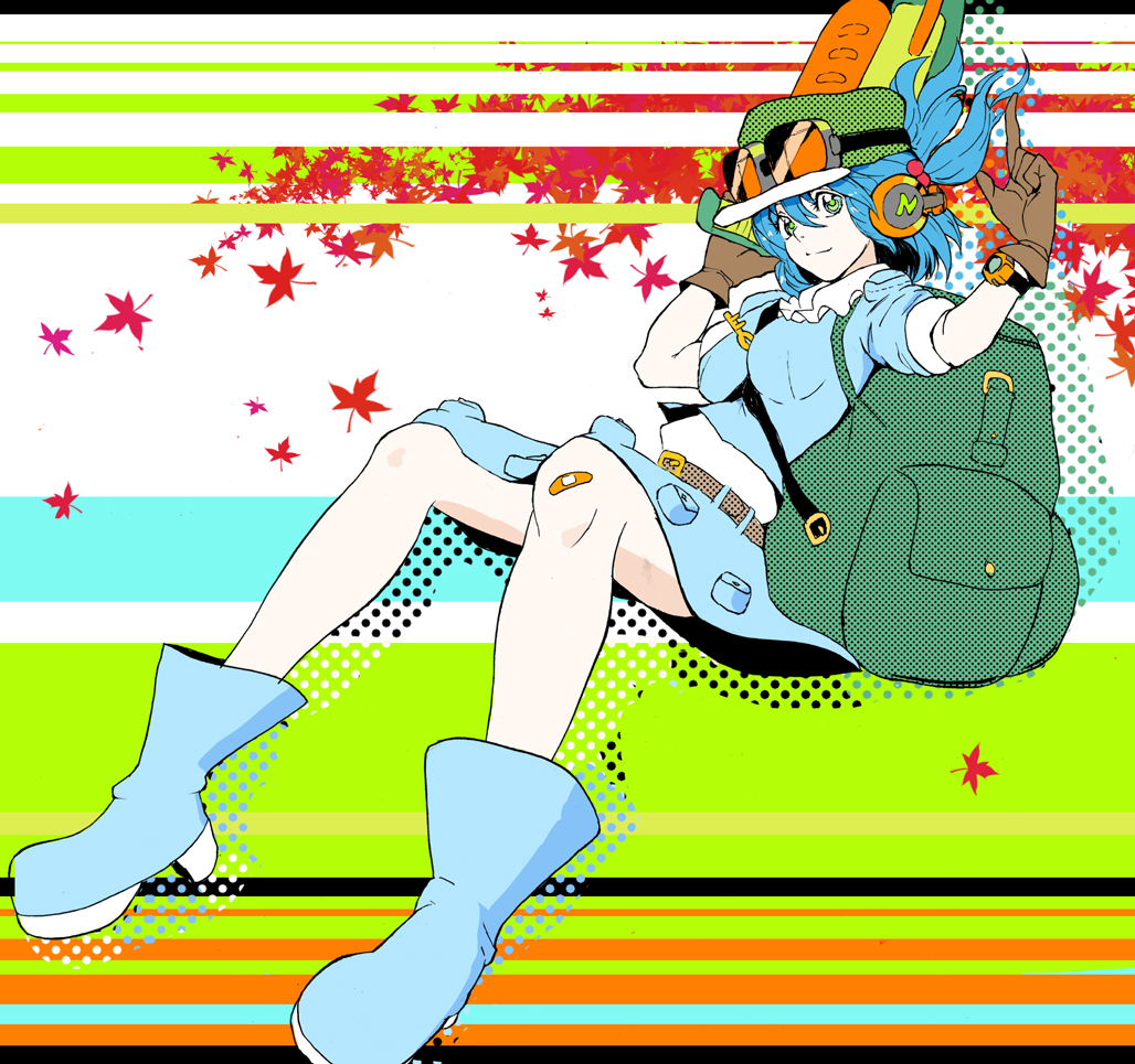 1girl, backpack, bag, bandages, blue_hair, boots, female_focus, gloves