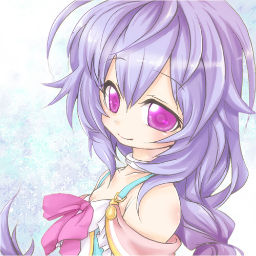 10s, 1girl, braid, female_focus, kami_jigen_game_neptune_v, long_hair, lowres, neptune_(series), purple_eyes, purple_hair, pururut, ribbon, seia_megumu, single_braid, solo