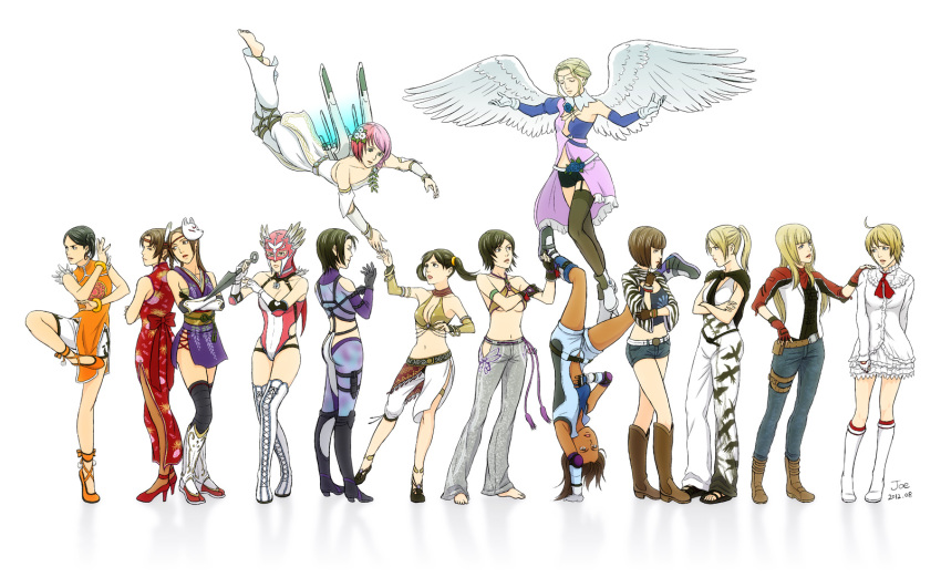 6+girls, ahoge, alisa_boskonovich, alisa_boskonovich_(cosplay), angel_(tekken), angel_(tekken)_(cosplay), anklet, anna_williams