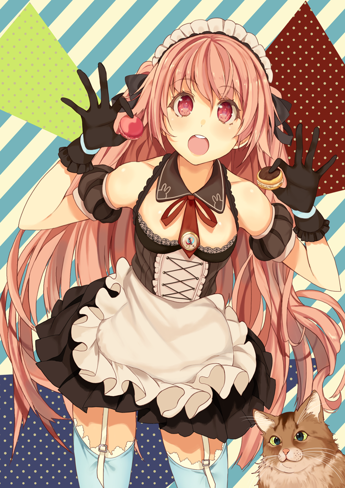 1girl, :o, artemis_(harunoibuki), bad_id, bad_pixiv_id, bare_shoulders, black_gloves, blue_thighhighs