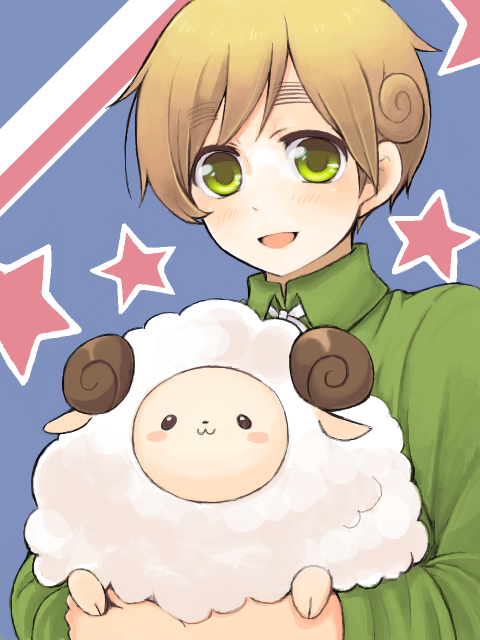 1boy, :3, animal, axis_powers_hetalia, blonde_hair, eyebrows, green_eyes, male_focus