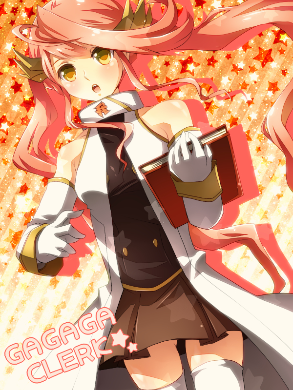 book, boots, detached_sleeves, duel_monster, gagaga_clerk, gloves, hair_ornament, long_hair