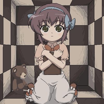 00s, 1girl, bad_id, bad_pixiv_id, checkered_floor, female_focus, lowres, night_wizard, oekaki, om_(nk2007), shiho_elis, solo