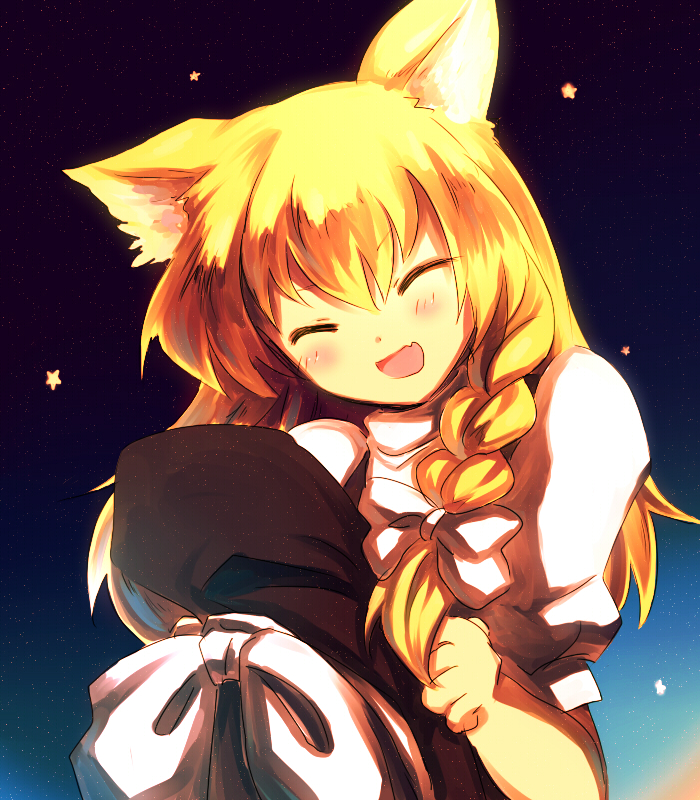 1girl, animal_ears, blonde_hair, blush, braid, closed_eyes, female_focus, hat