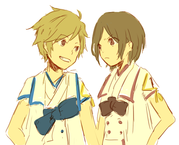 10s, 1boy, 1girl, asahina_satoru, bad_id, bad_pixiv_id, black_bow, black_bowtie