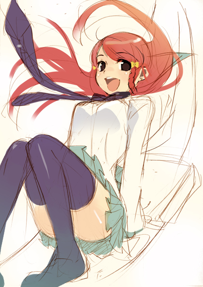 00s, braid, kage_kara_mamoru!, konnyaku_yuuna, madara_sai, miniskirt, red_hair, school_uniform