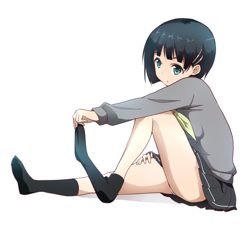 10s, 1girl, bad_id, bad_pixiv_id, black_hair, borupikka, feet, female_focus