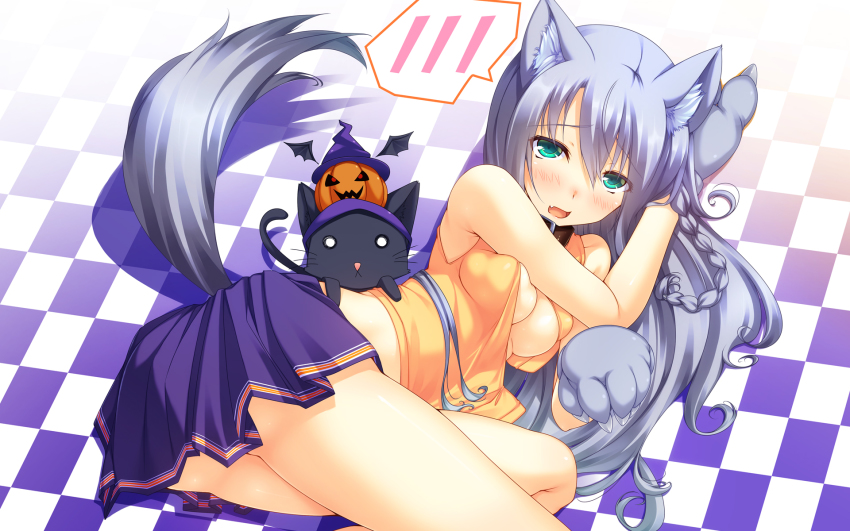 1girl, :d, animal_ears, animal_hands, aqua_eyes, ayatudura, bad_id, bad_pixiv_id
