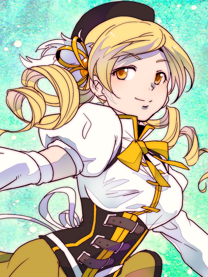 10s, 1girl, beret, blonde_hair, breasts, corset, drill_hair, female_focus