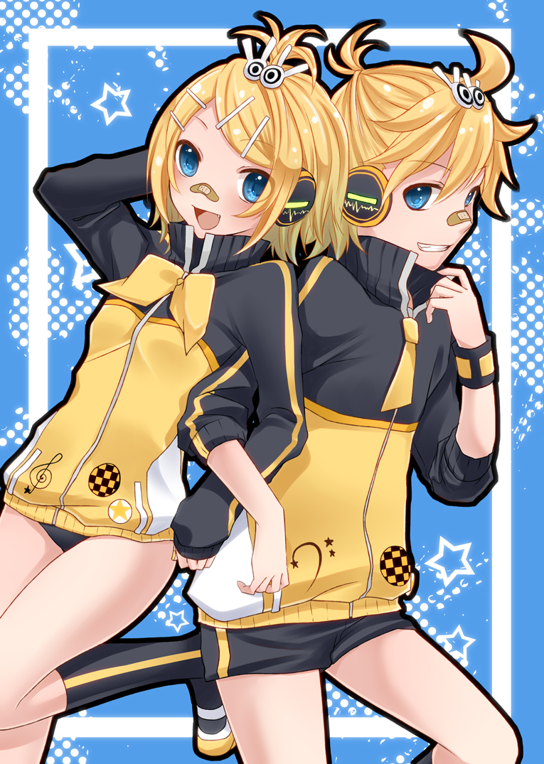 1boy, 1girl, :d, bandaid, bandaid_on_face, bandaid_on_nose, blonde_hair, blue_eyes