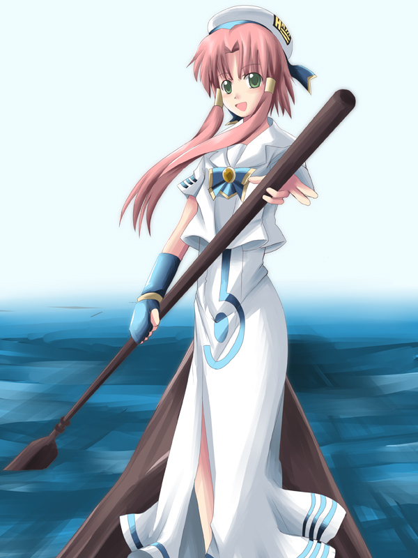 00s, 1girl, aria_(manga), blouse, female_focus, gloves, gondola, green_eyes