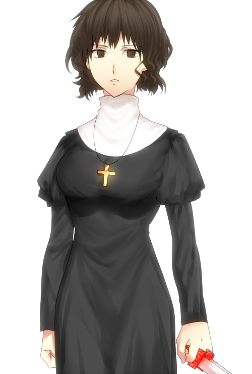 1girl, asukasukisuki, bad_id, bad_pixiv_id, black_keys_(type-moon), cross, cross_necklace, dress