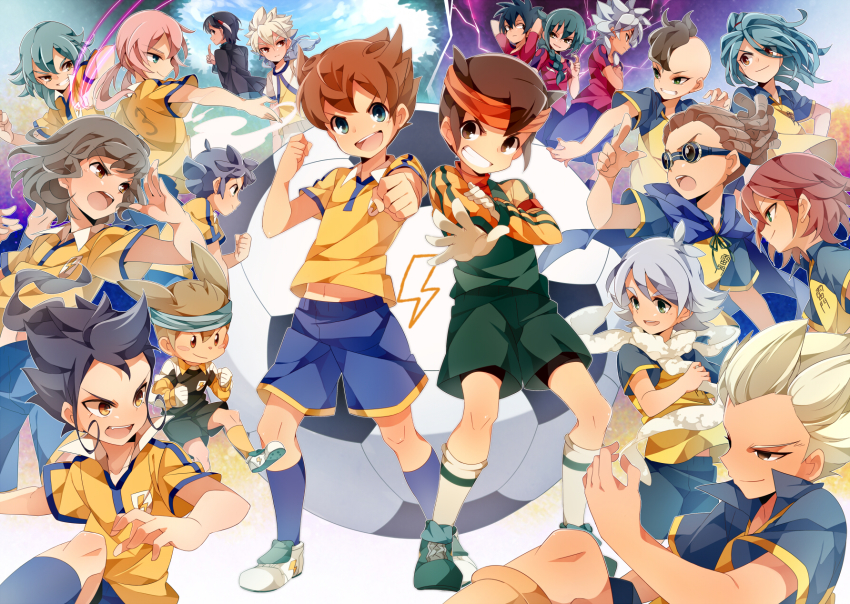 3girls, 6+boys, baddap_sleed, ball, crossover, endou_mamoru, eska_bamel, everyone