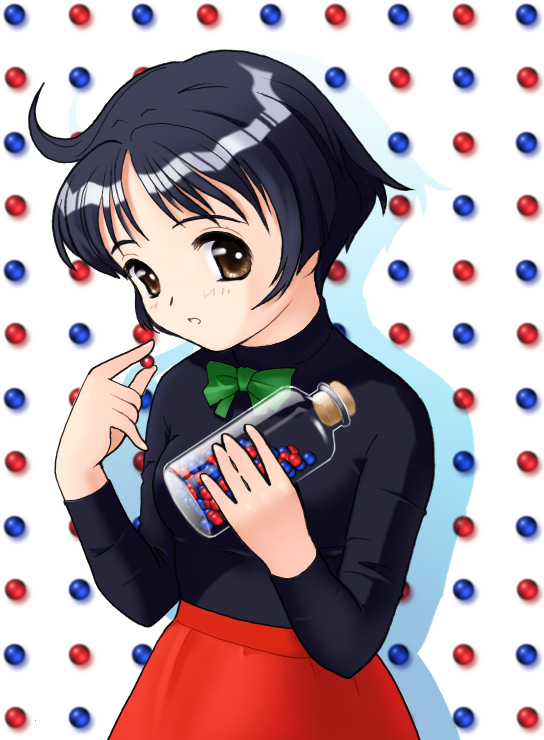 1970s_(style), 1girl, black_hair, brown_eyes, candy, child, female_focus, food