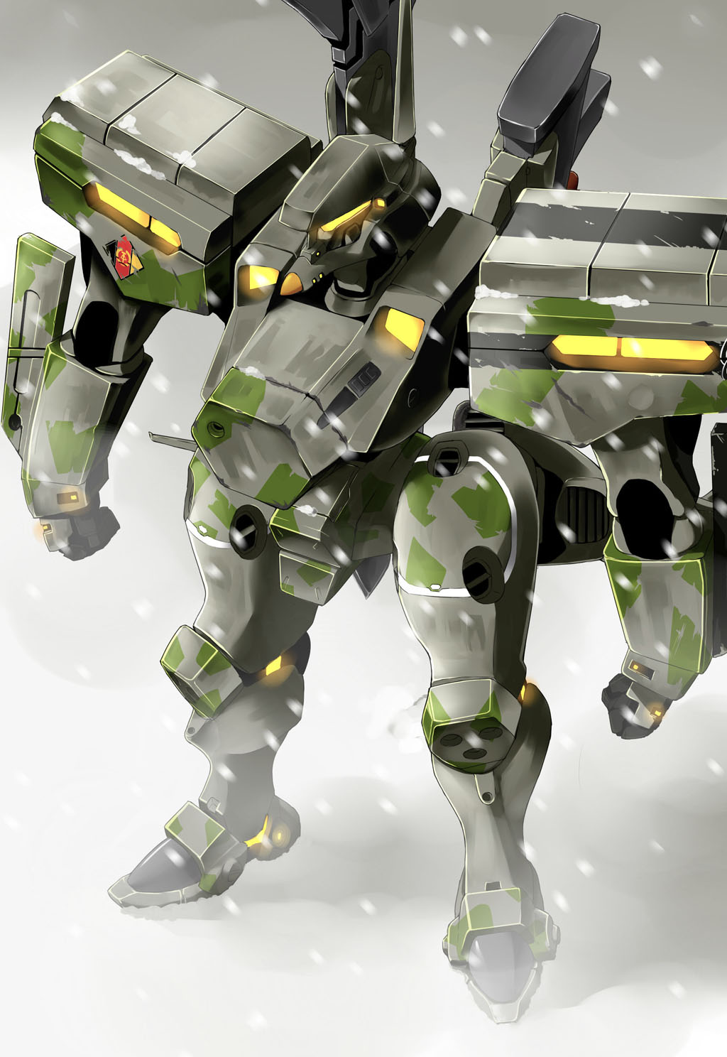 camouflage, east_germany, highres, mecha, mecha_focus, mig-21_balalaika_(muv-luv), mizuki_(mizuki_ame), muv-luv, muv-luv_alternative, no_humans, robot, schwarzesmarken, science_fiction, snow