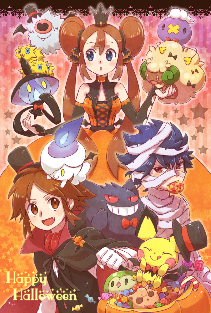 10s, 1girl, 2boys, :o, black_eyes, blue_eyes, blue_hair, bow