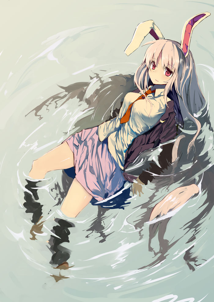 1girl, animal_ears, blush, breasts, buoyant_hair, dress_shirt, female_focus, long_hair