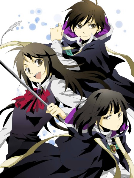 3girls, black_hair, cape, edge_finrandi, long_hair, majutsushi_orphen, multiple_girls, ratchett_finrandi