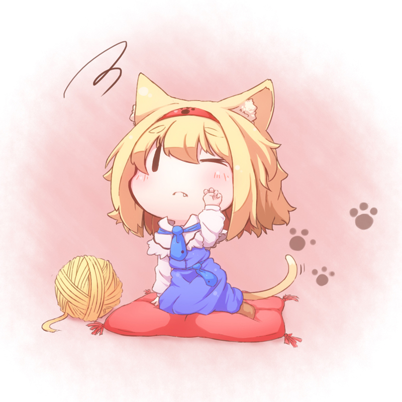 1girl, alice_margatroid, animal_ears, blonde_hair, blush, cat_ears, cat_girl, cat_tail