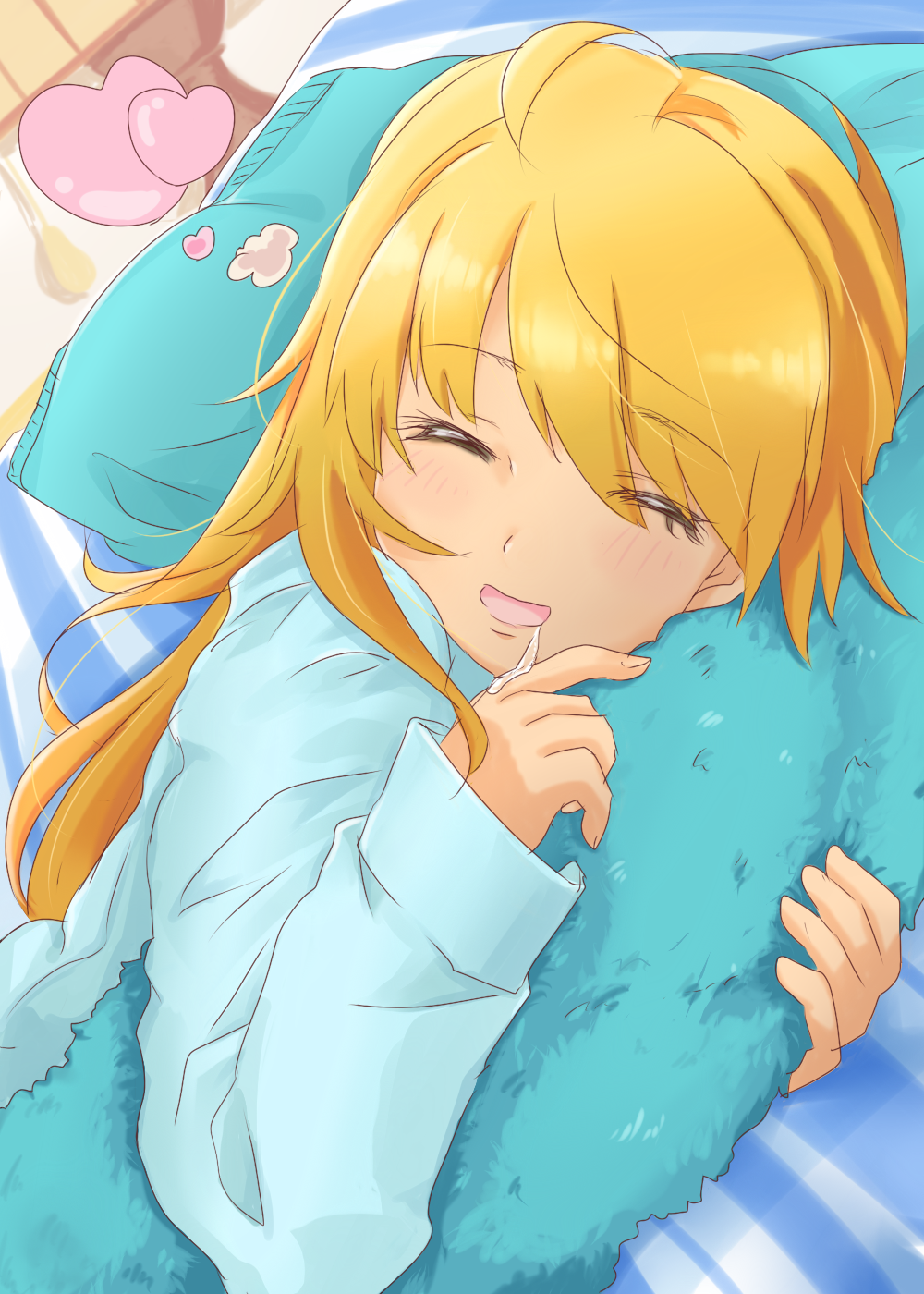 1girl, bad_id, bad_pixiv_id, blonde_hair, closed_eyes, drooling, female_focus, highres