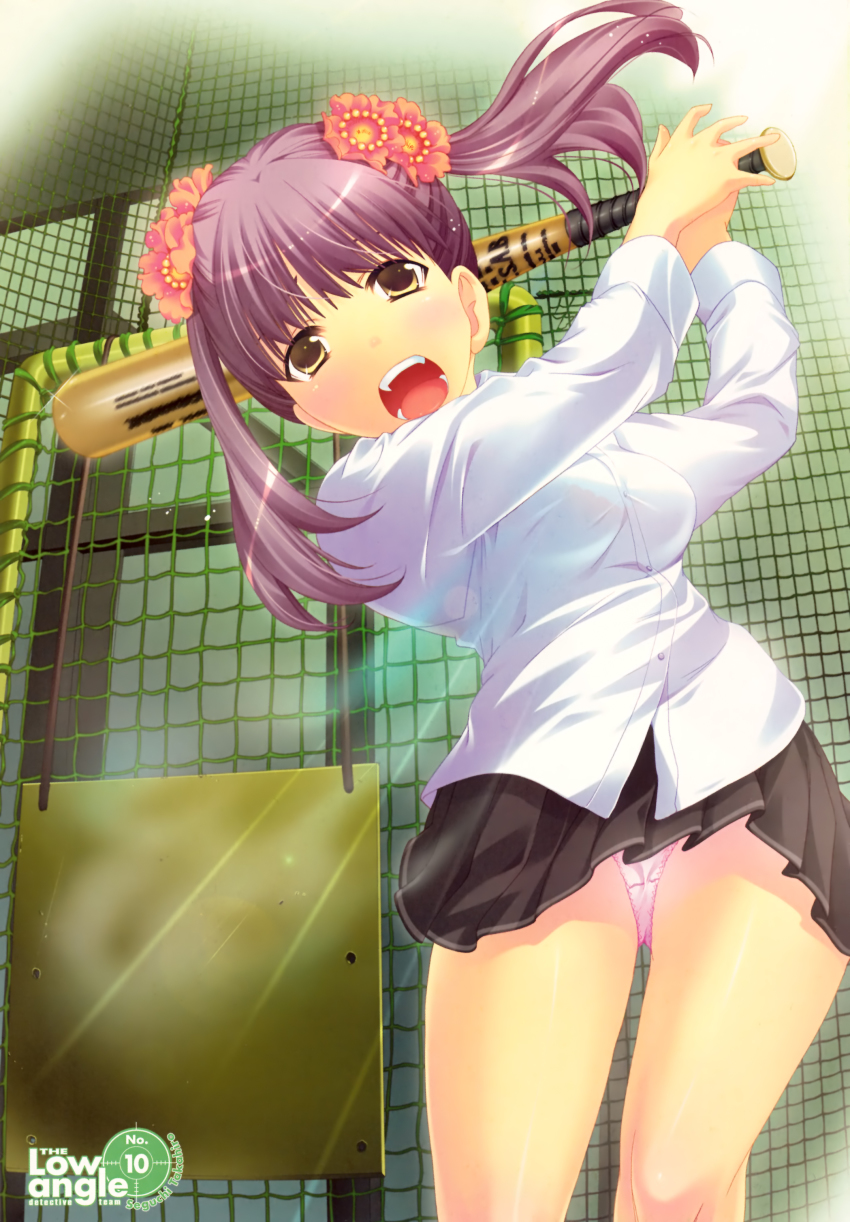 1girl, absurdres, artbook, baseball_bat, breasts, cage, character_request, female_focus