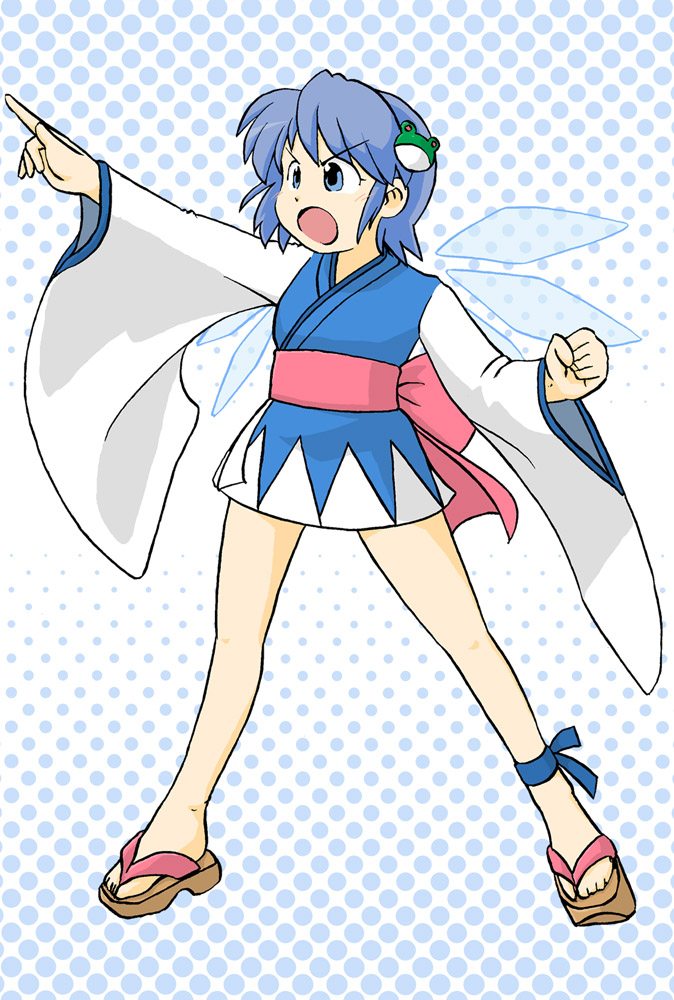 1girl, blue_eyes, blue_hair, cirno, cosplay, dororon_enma-kun, e_saiba, fairy