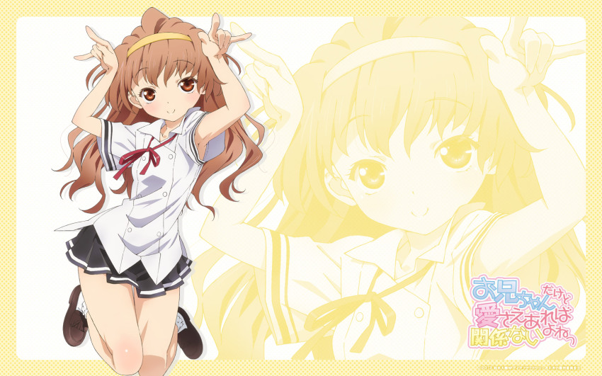 10s, 1girl, armpits, bow, bowtie, brown_eyes, brown_hair, copyright_name