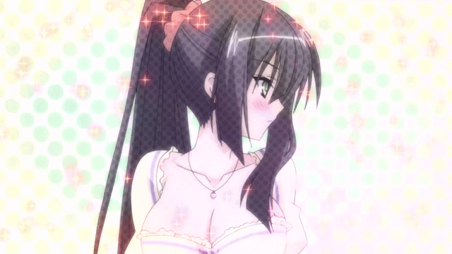 10s, 1girl, animated, animated_gif, black_hair, blush, breasts, cleavage