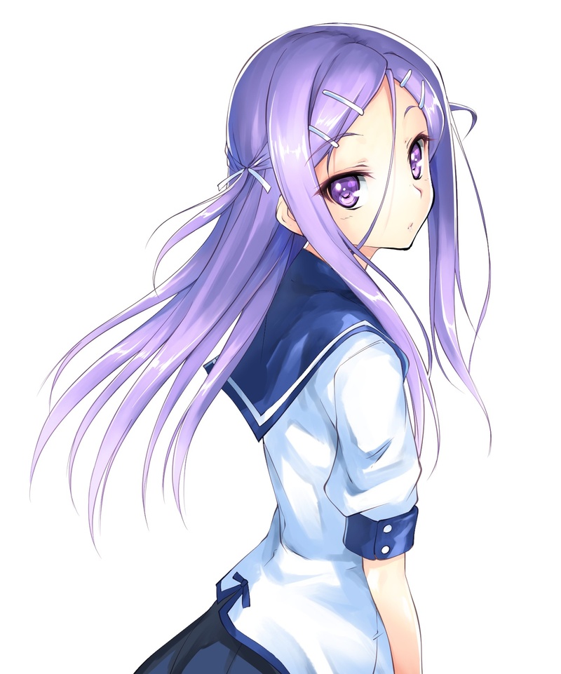 1girl, amou_mikage, female_focus, hair_between_eyes, hair_ribbon, kikurage_(plastic_people), long_hair, looking_at_viewer