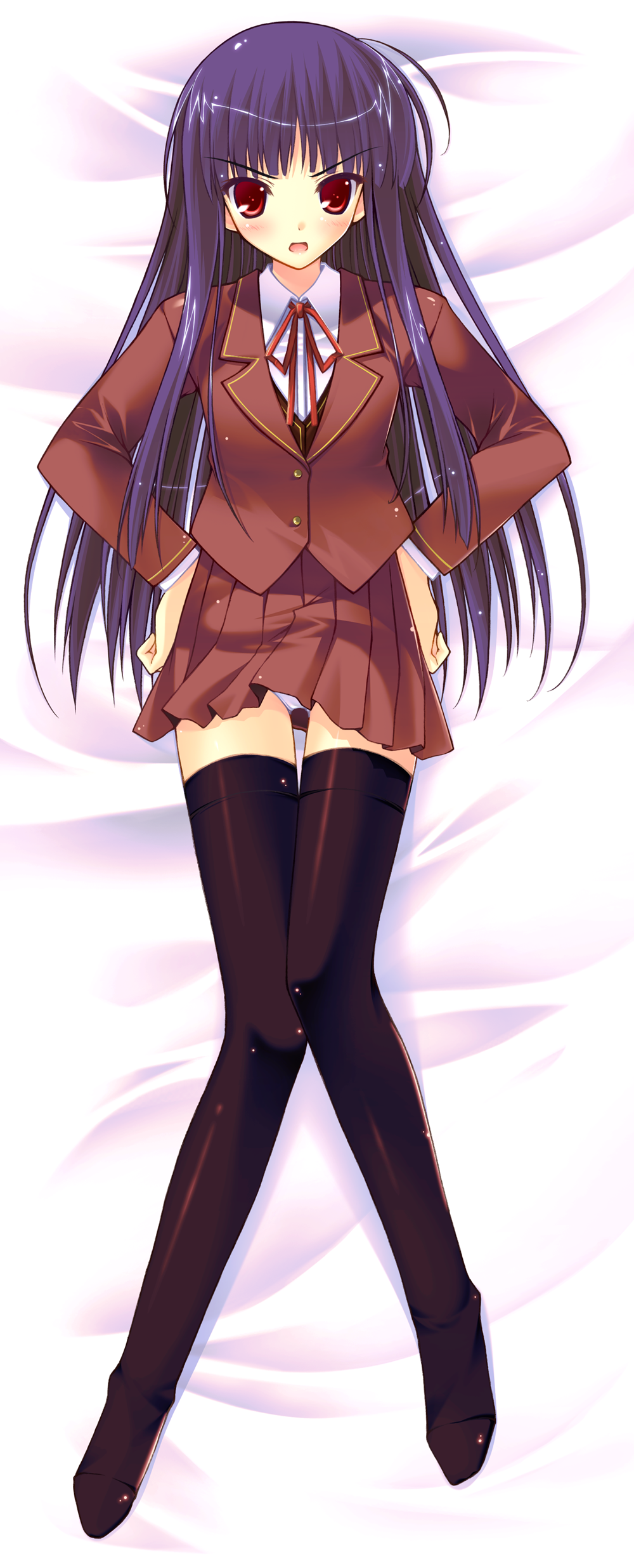 1girl, absurdres, amane_soh, ayanokouji_sakuya, ayanokouji_sayaka, black_thighhighs, dakimakura_(medium), female_focus
