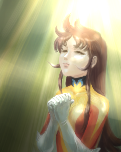 1970s_(style), 1girl, battan, bodysuit, brown_hair, closed_eyes, female_focus, gloves